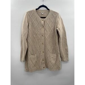 VTG LL Bean Womens XL Cardigan Button Pockets Lattice Fisherman Cottage Hertiage